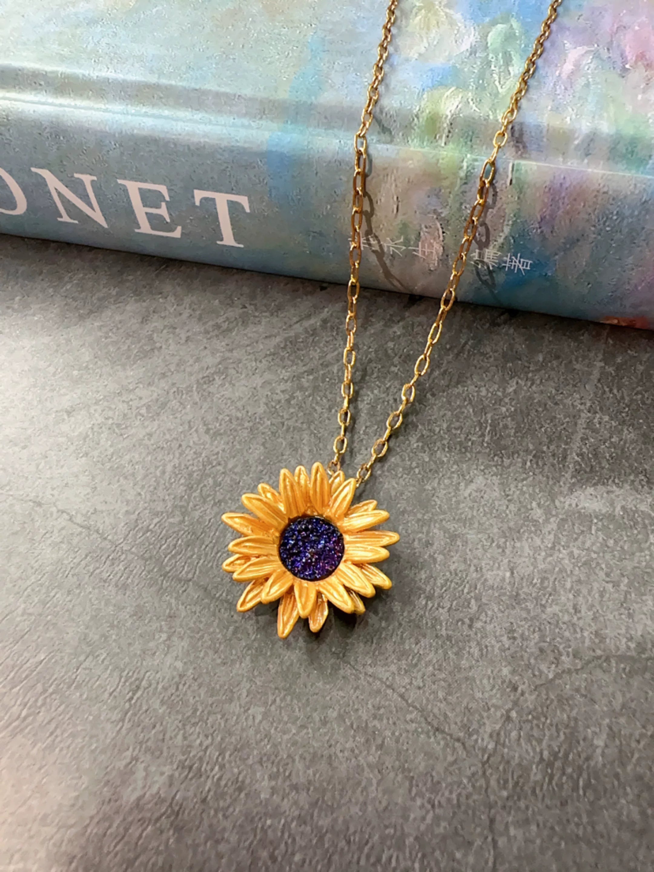 Bearcreekcreative Sunflower Pendant Necklace with Dark Center