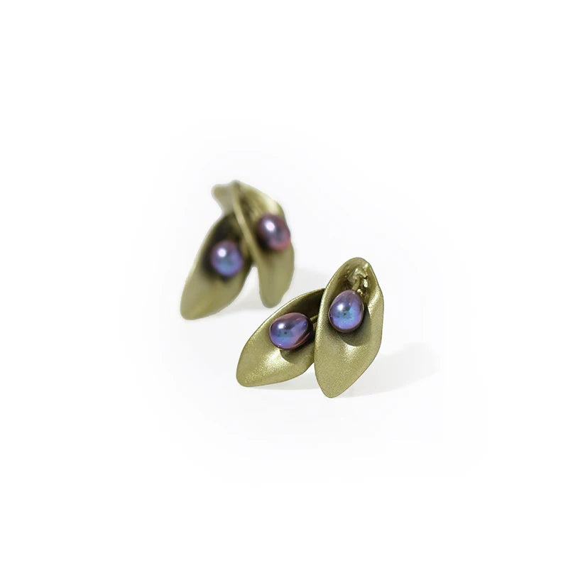 Bearcreekcreative Leaf Pearl Stud Earrings