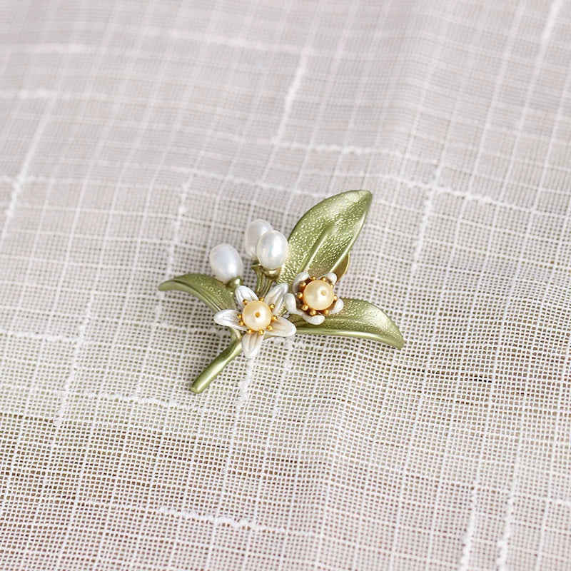 Bearcreekcreative Pearl Olive Branch Floral Brooch