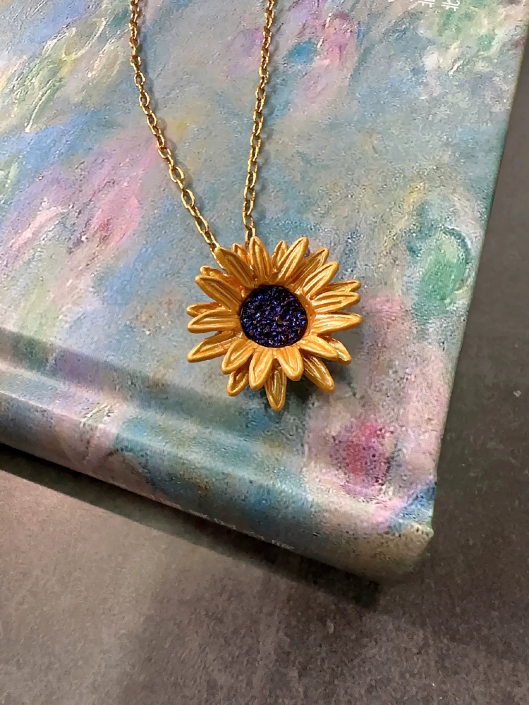 Bearcreekcreative Sunflower Pendant Necklace with Dark Center