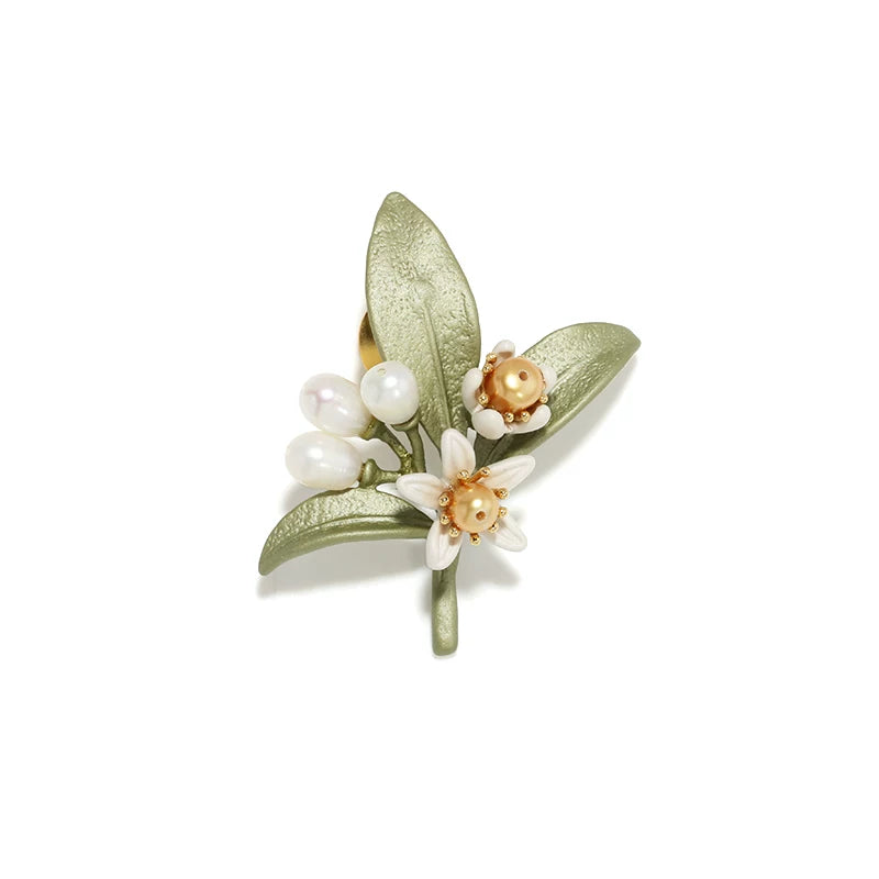 Bearcreekcreative Pearl Olive Branch Floral Brooch