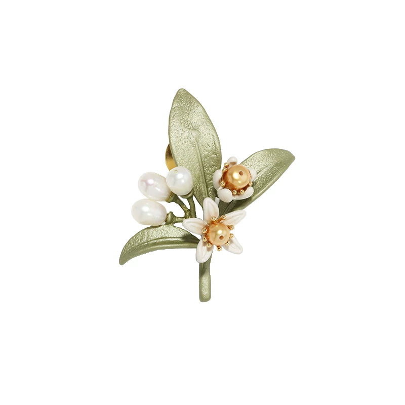 Bearcreekcreative Pearl Olive Branch Floral Brooch