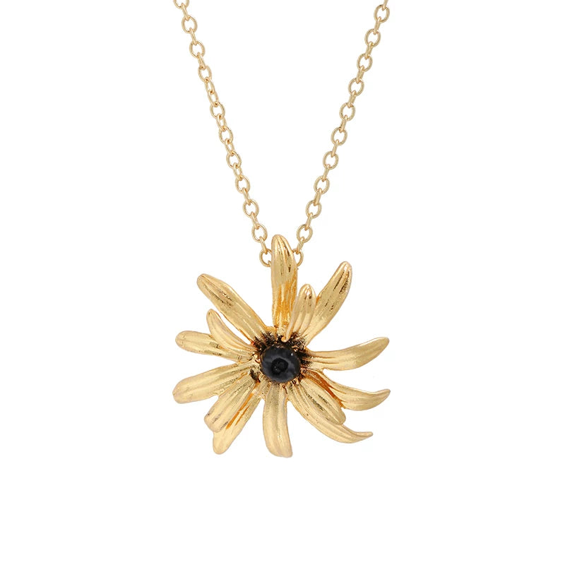 Bearcreekcreative Golden Daisy Floral Pendant Necklace
